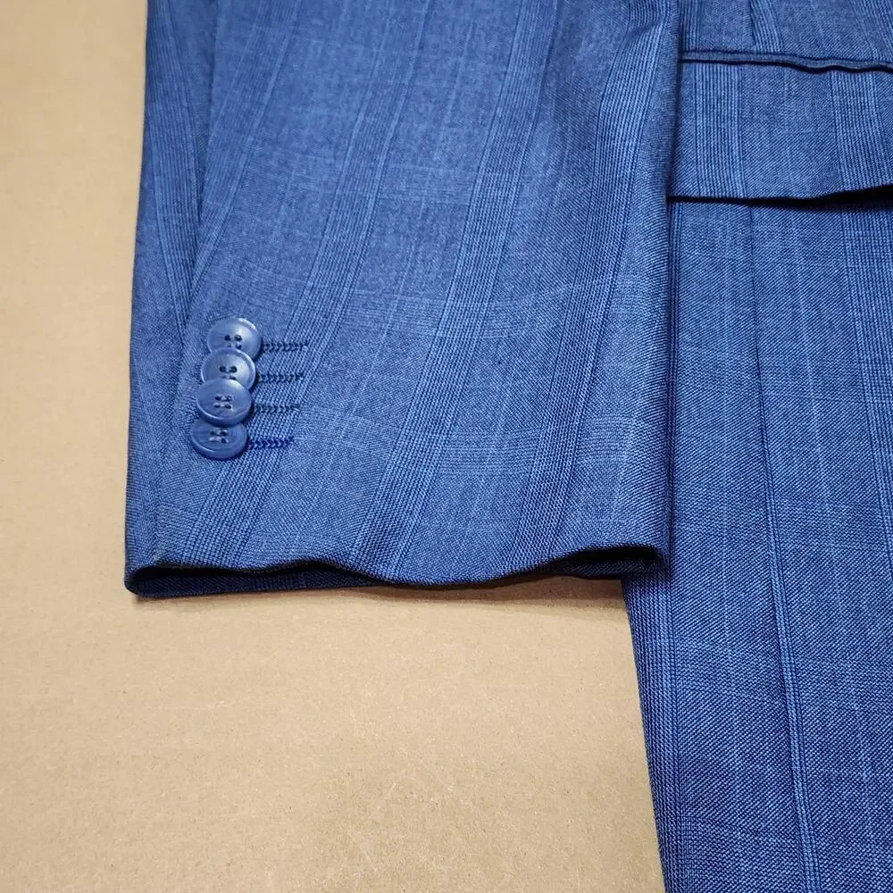 Bocaccio Uomo Suit Jacket Mens 48L Blue Stripe Poly Rayon Two Button Blazer